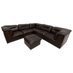 Vintage High Quality Dark Brown Leather Sofa Set, 1970's
