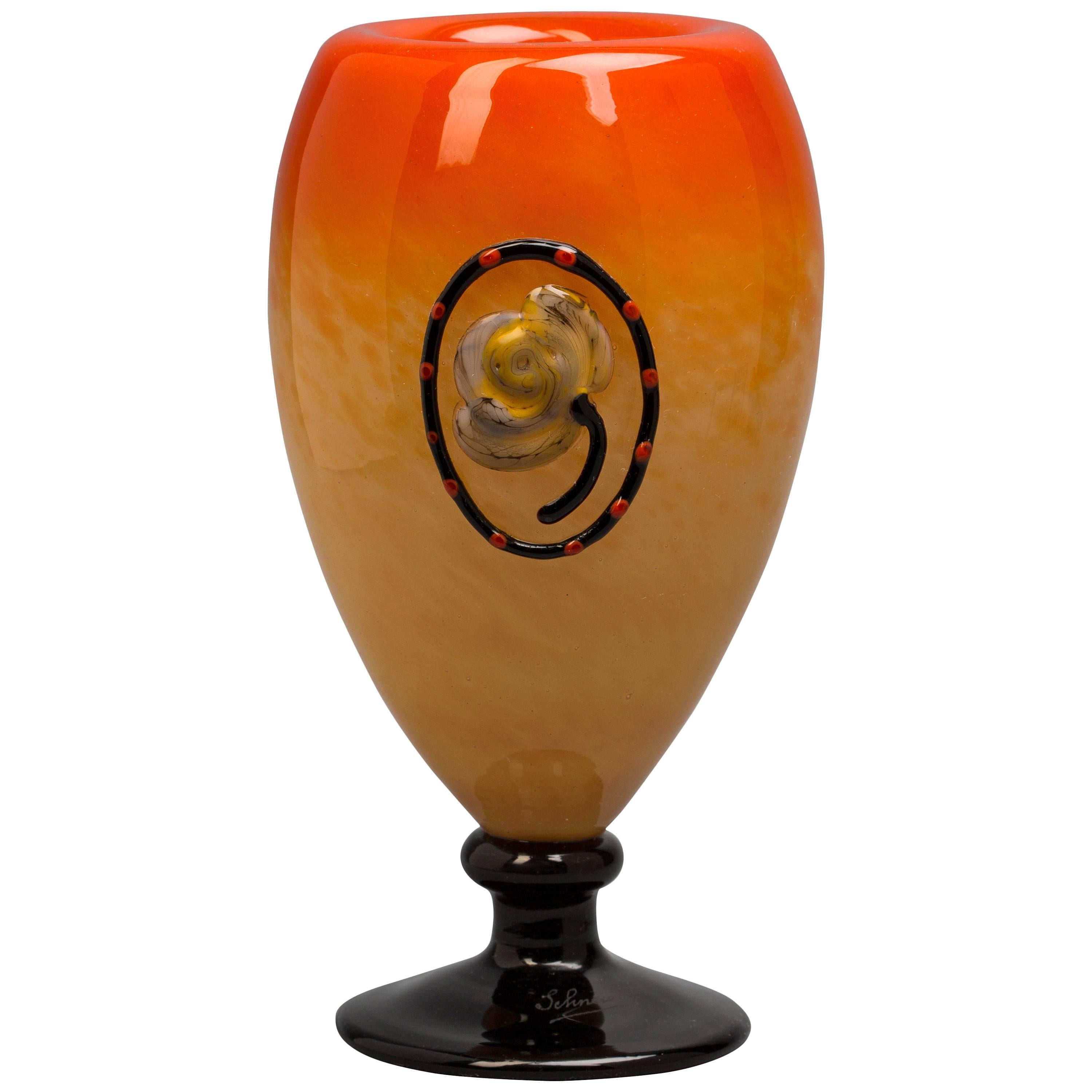 French Glass Vase, Schneider, circa 1920 For Sale