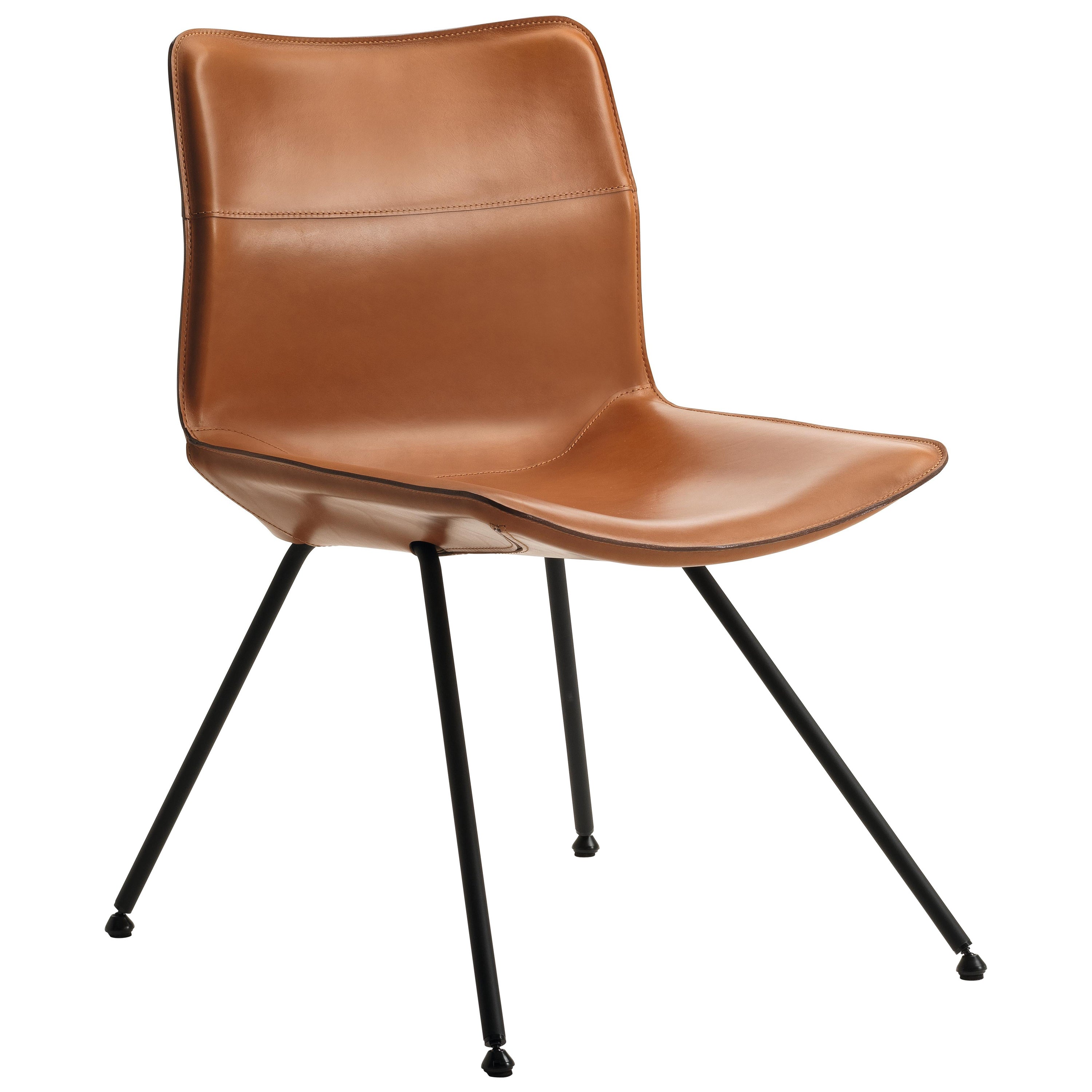 Zanotta Dan Chair in Brown Cowhide and Matt Black Steel Frame by Patrick Norguet For Sale