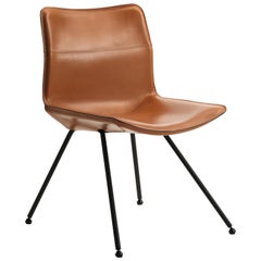 Zanotta Dan Chair in Brown Cowhide and Matt Black Steel Frame by Patrick Norguet