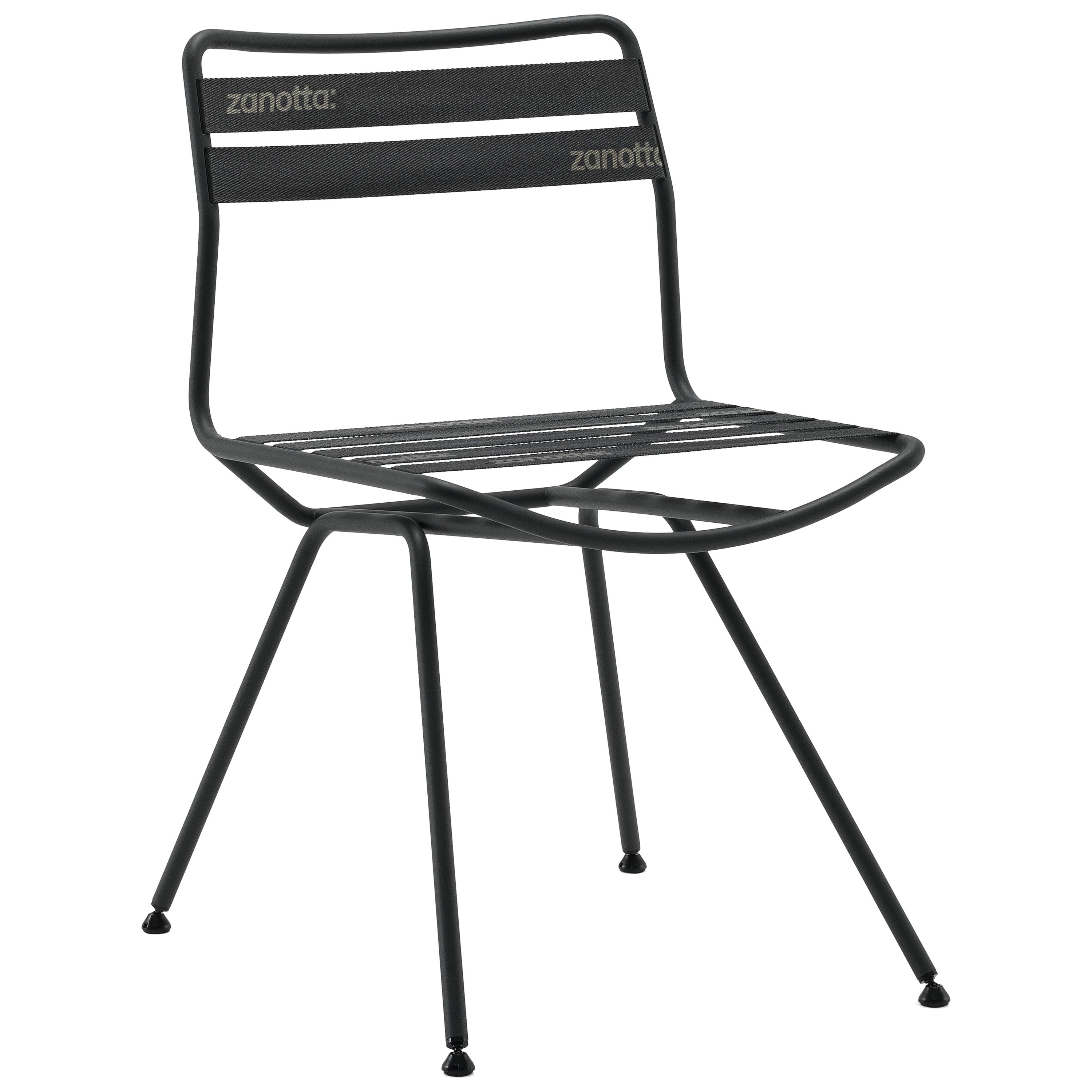 Zanotta Dan Chair in Anthracite Elastic Seat & Back with Matt Black Steel Frame For Sale