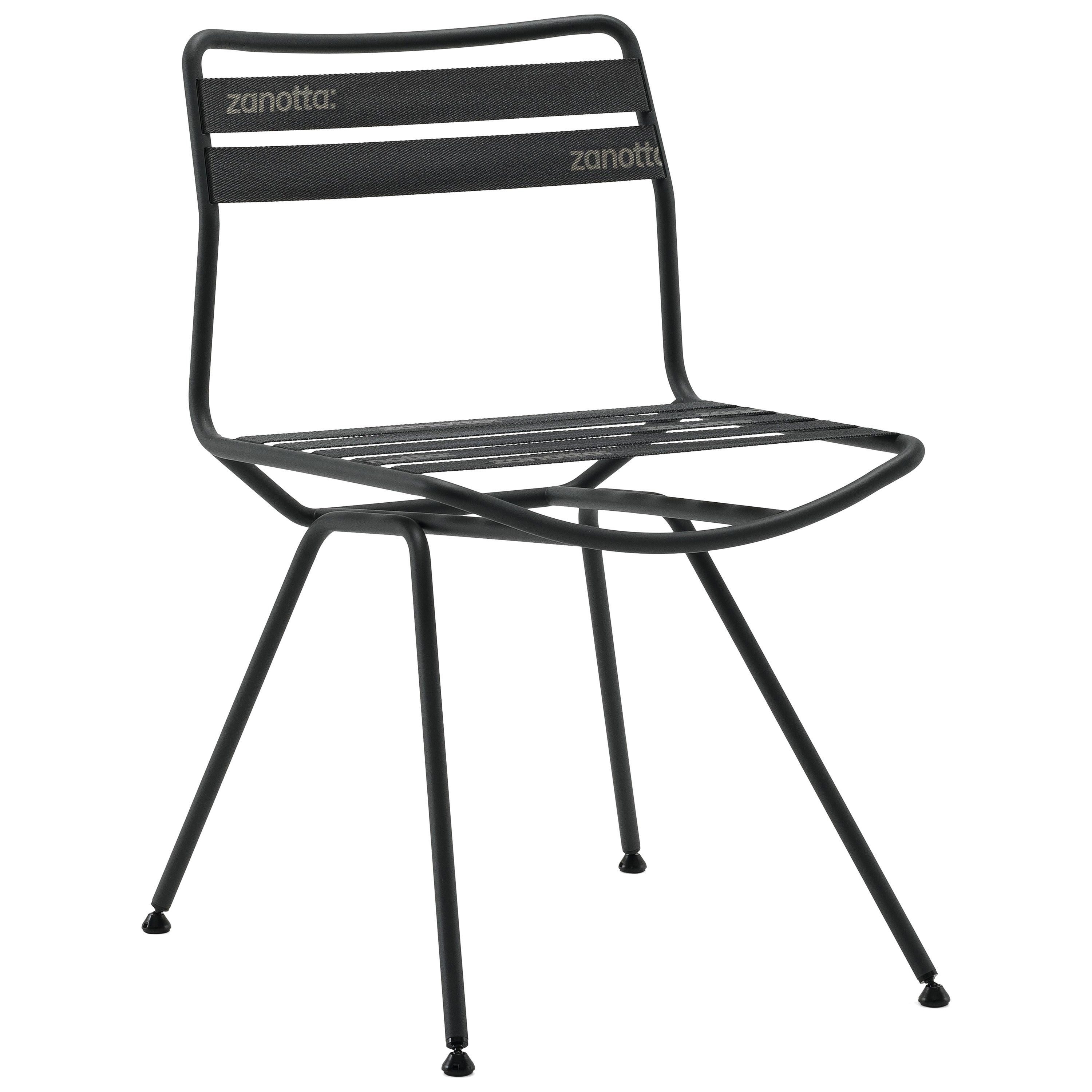 Chaise Zanotta Dan avec assise et dossier en élastiques anthracite et structure en acier noir mat en vente