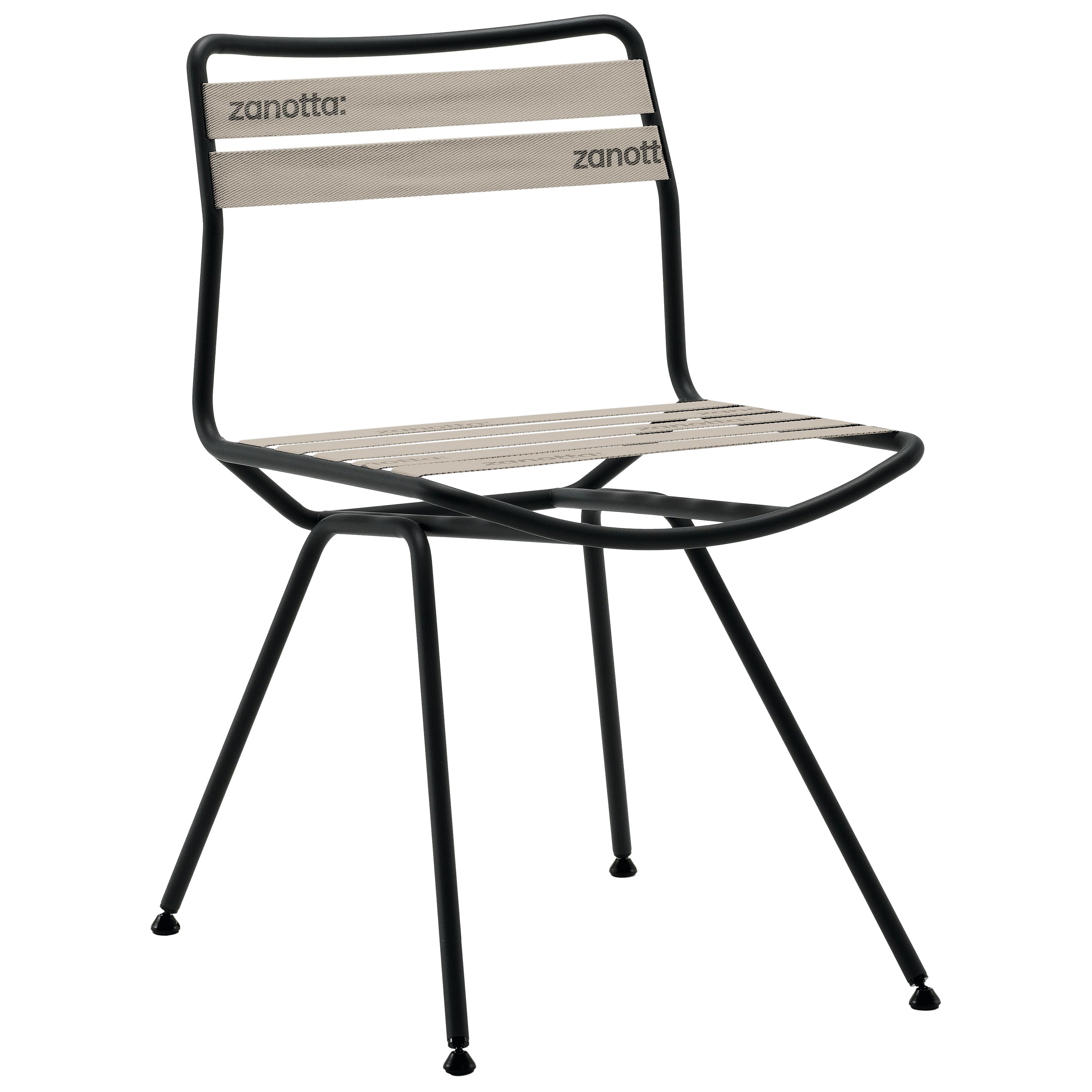 Zanotta Dan Chair in String Elastic Seat & Back with Matt Black Steel Frame For Sale