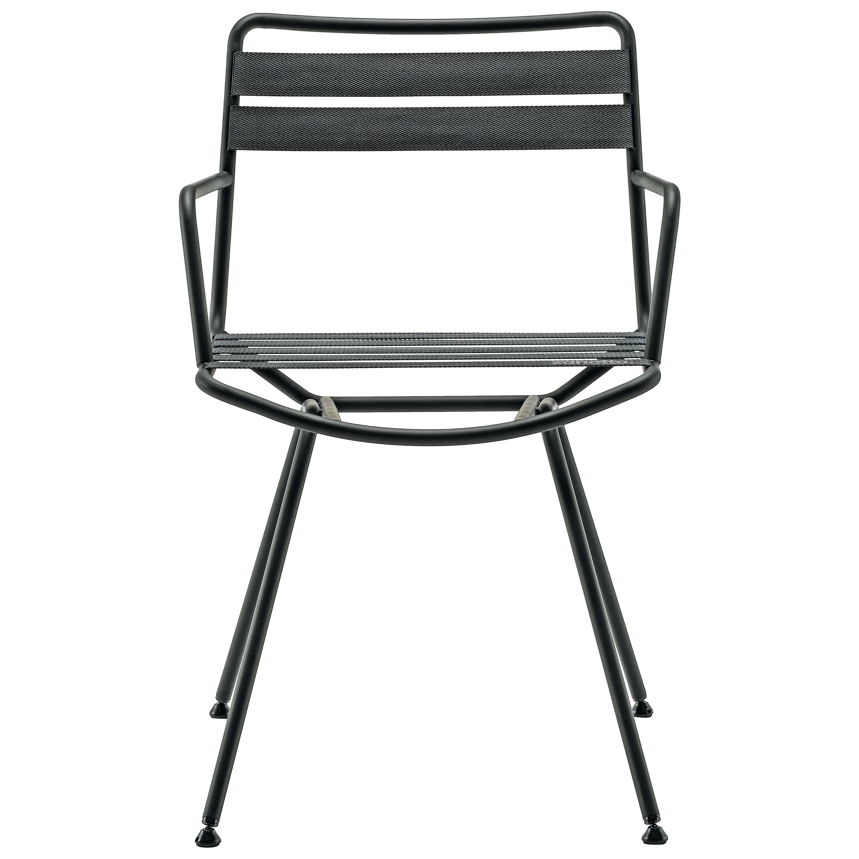 Zanotta Dan Armchair in Anthracite Elastic Seat & Back with Matt Black Steel  For Sale