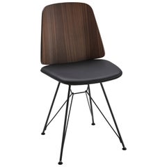Chaise Zanotta 2056 June en tissu d'ameublement et dossier en noyer avec cadre en acier noir