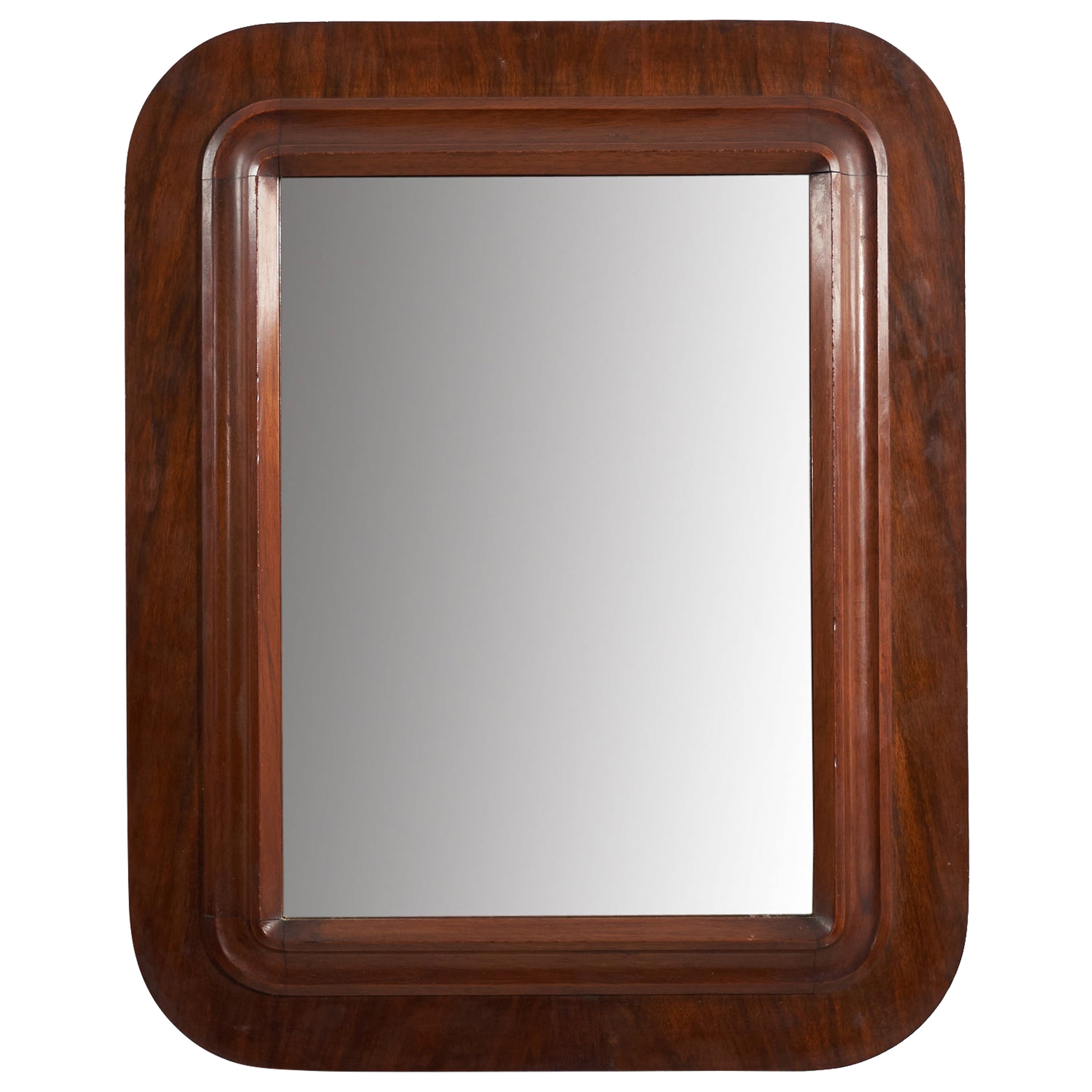 Italian Designer, Wall Mirror, Dark-Stained Wood, Italy, 1940s For Sale