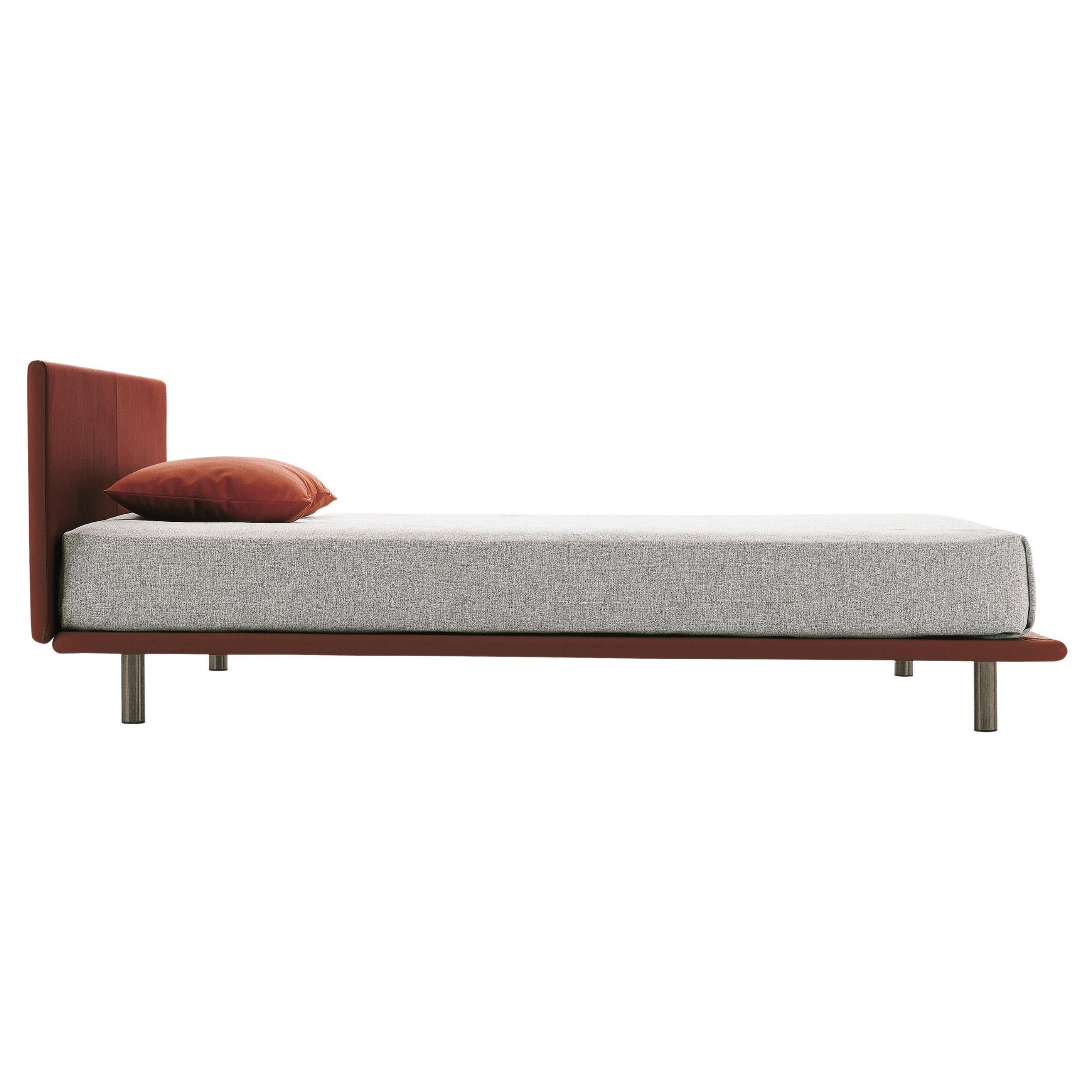 Zanotta Medium Milano Bed in Brown Teatro Fabric with Steel Frame For Sale