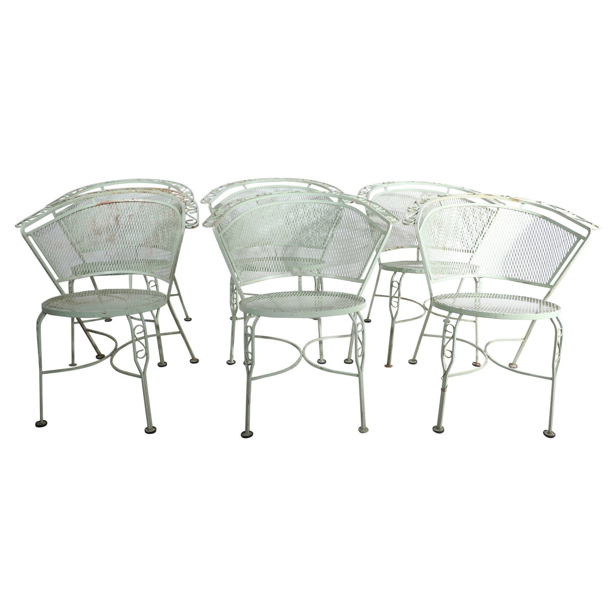 Set of Six Garden Patio Poolside Wrought Iron Chairs by Salterini For Sale