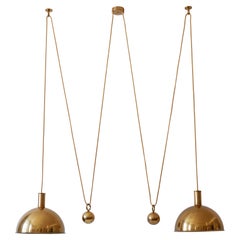 Rare Early Double Solid Brass Counterweight Pendant Lamp by Florian Schulz 1960s
