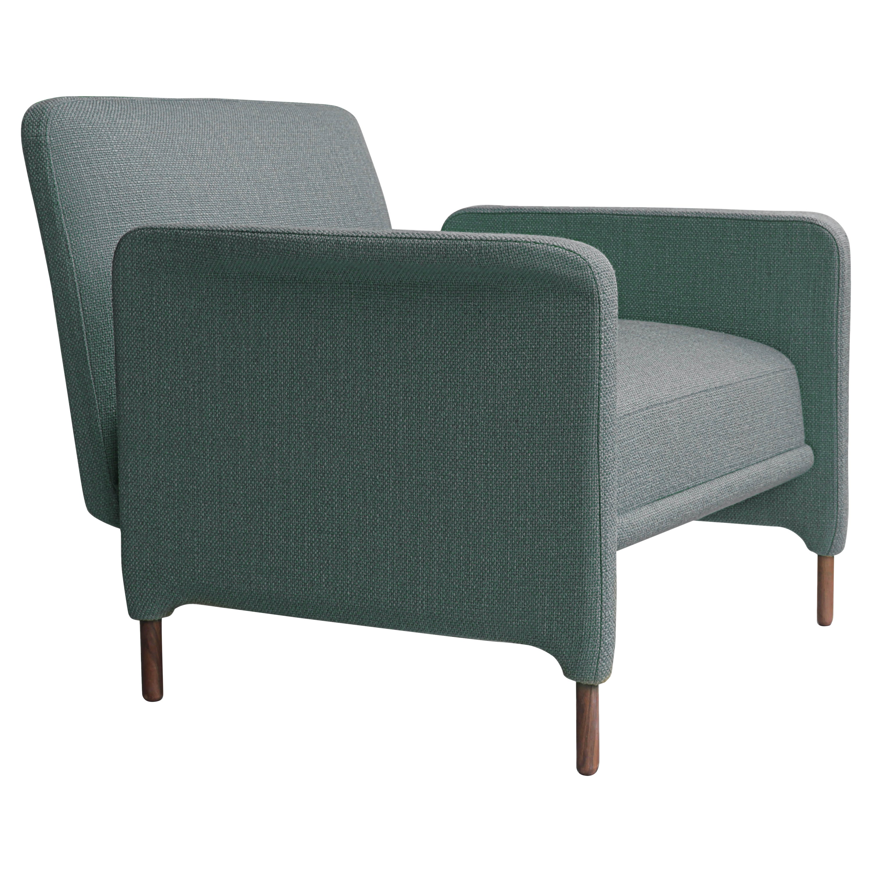 Contemporary Modern Carson Armchair in Oak and Blue Fabric by Collector Studio