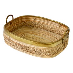 1970s Vintage Mid-Century Italian Bamboo and Rattan Serving Tray