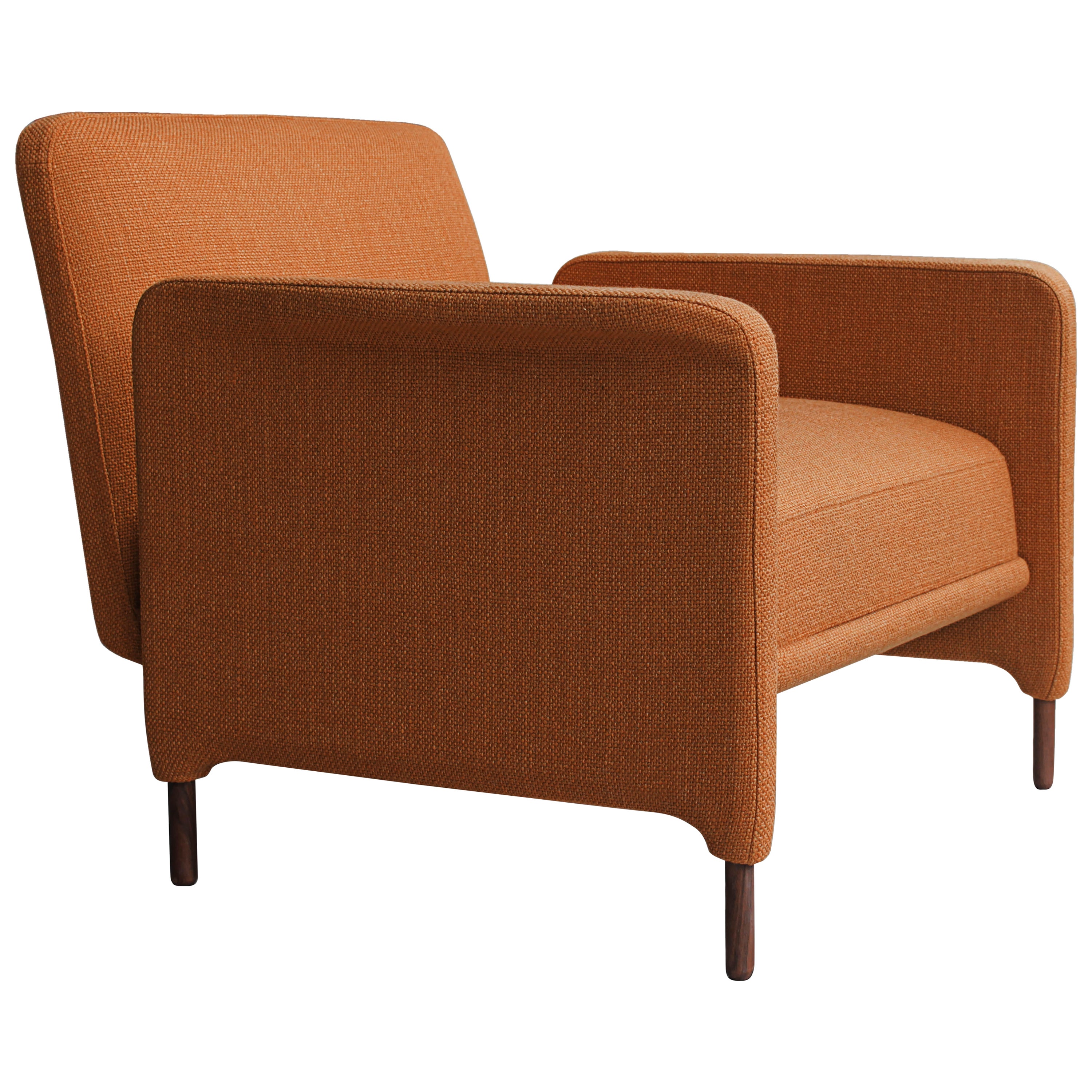 Contemporary Modern Carson Armchair in Oak and Orange Fabric by Collector Studio For Sale