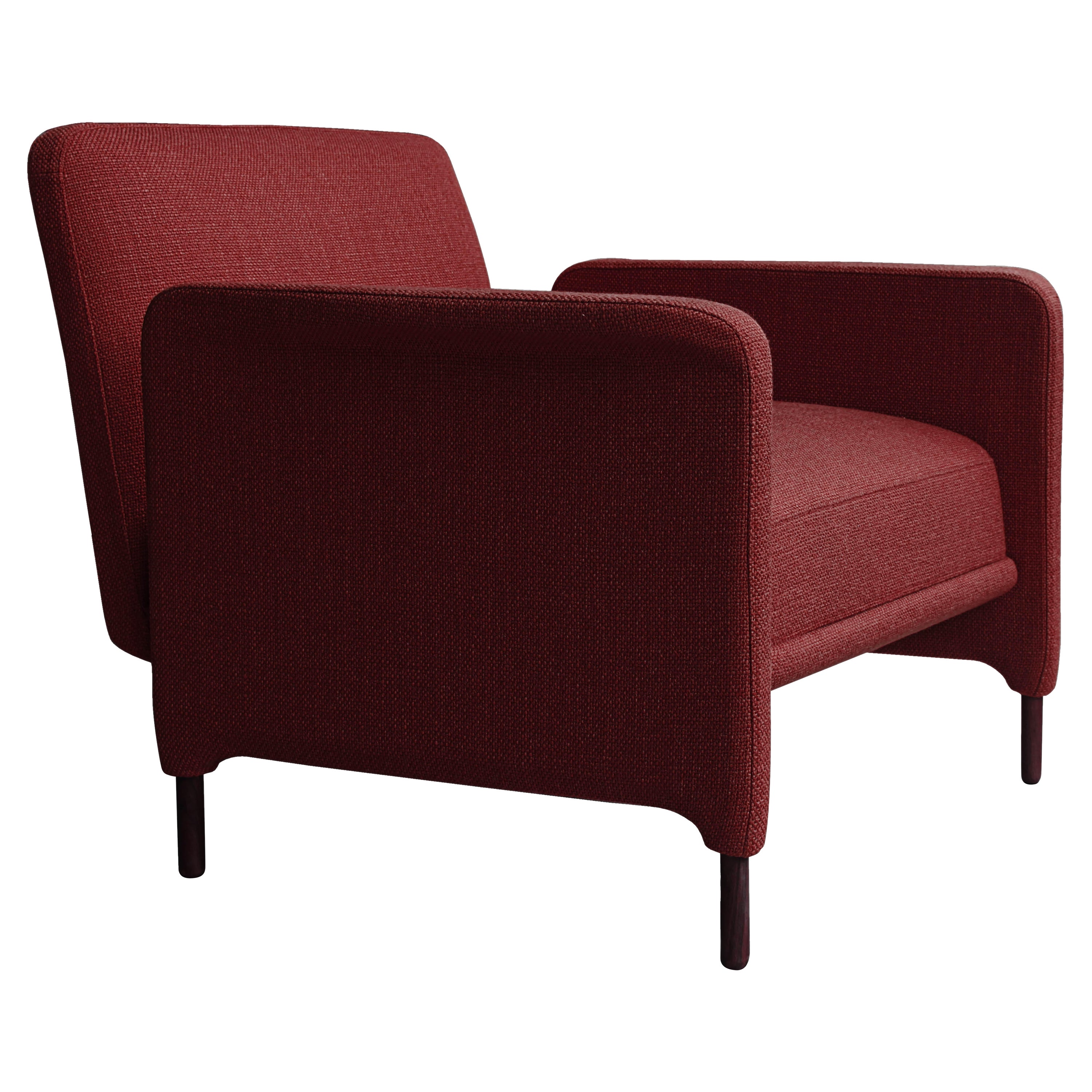 Contemporary Modern Carson Armchair in Oak and Red Fabric by Collector Studio