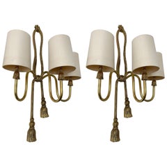 Vintage Pair of Gilt Bronze and Brass Knot Sconces by Valenti. Spain, 1980s