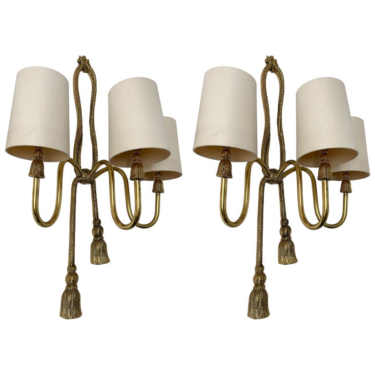 Pair of Gilt Bronze and Brass Knot Sconces by Valenti. Spain, 1980s For Sale