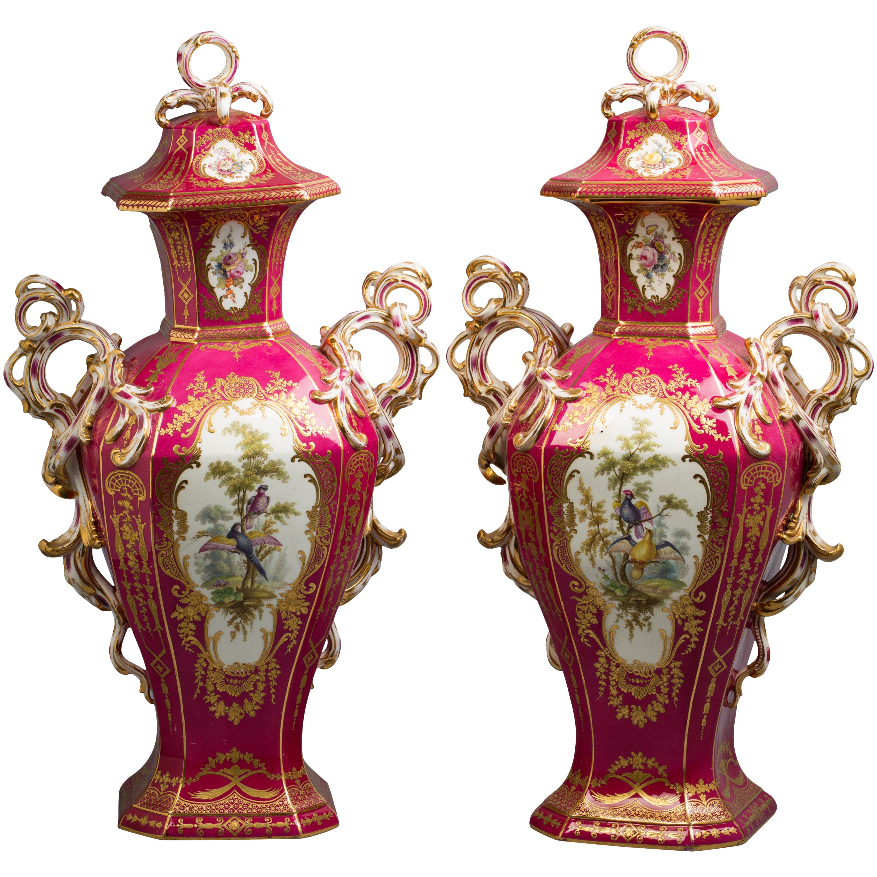 Pair of Antique English "Spode" Porcelain Urns, 19th Century, circa