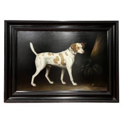 Vintage Fox Hound Hunting Dog on Canvas, Oil Paint with Black Frame - Signed