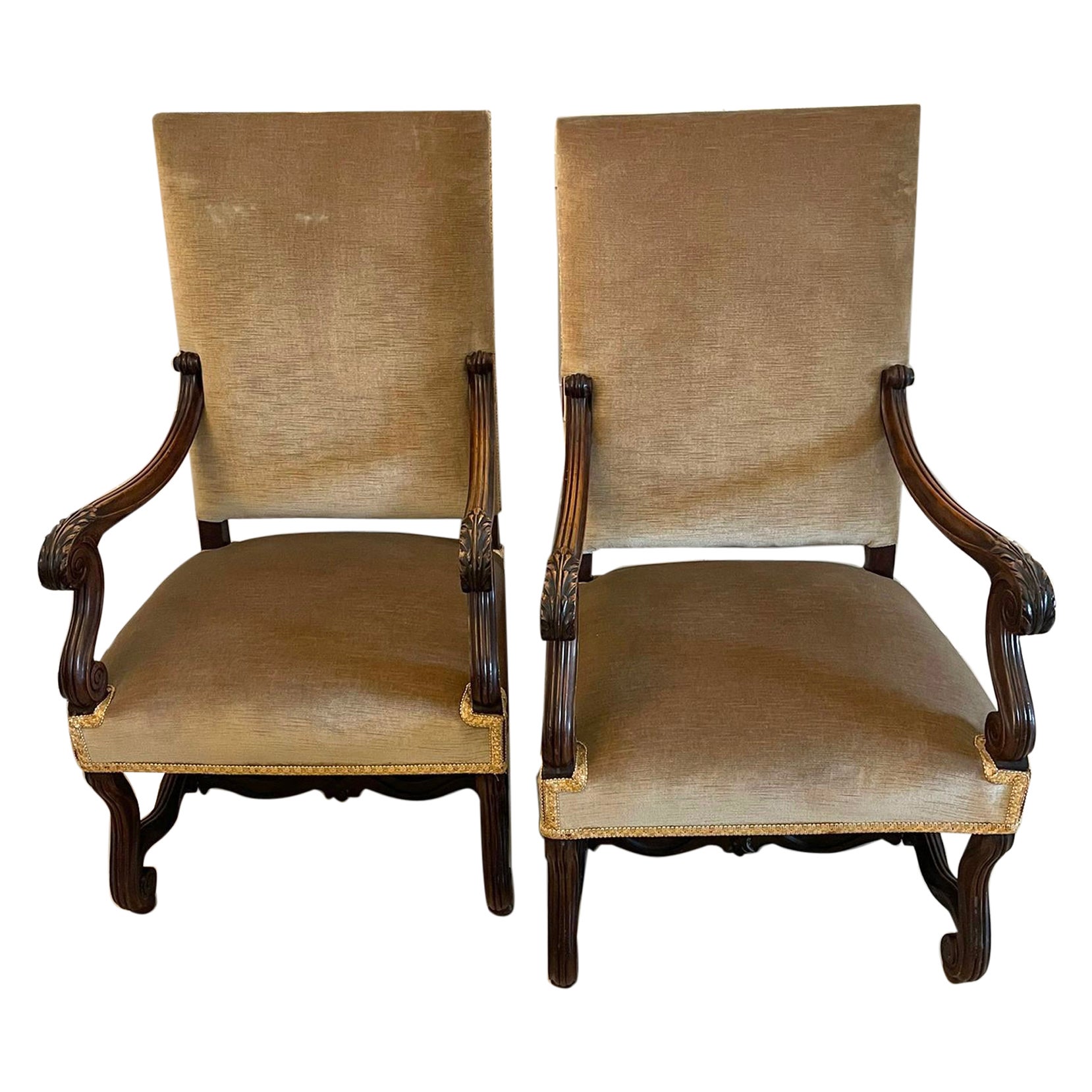 Large Pair of Antique French Victorian Quality Walnut  Armchairs