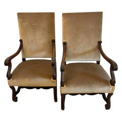 Large Pair of Antique French Victorian Quality Walnut  Armchairs