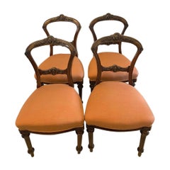 Set of Four Quality Antique Victorian Carved Walnut Dining Chairs