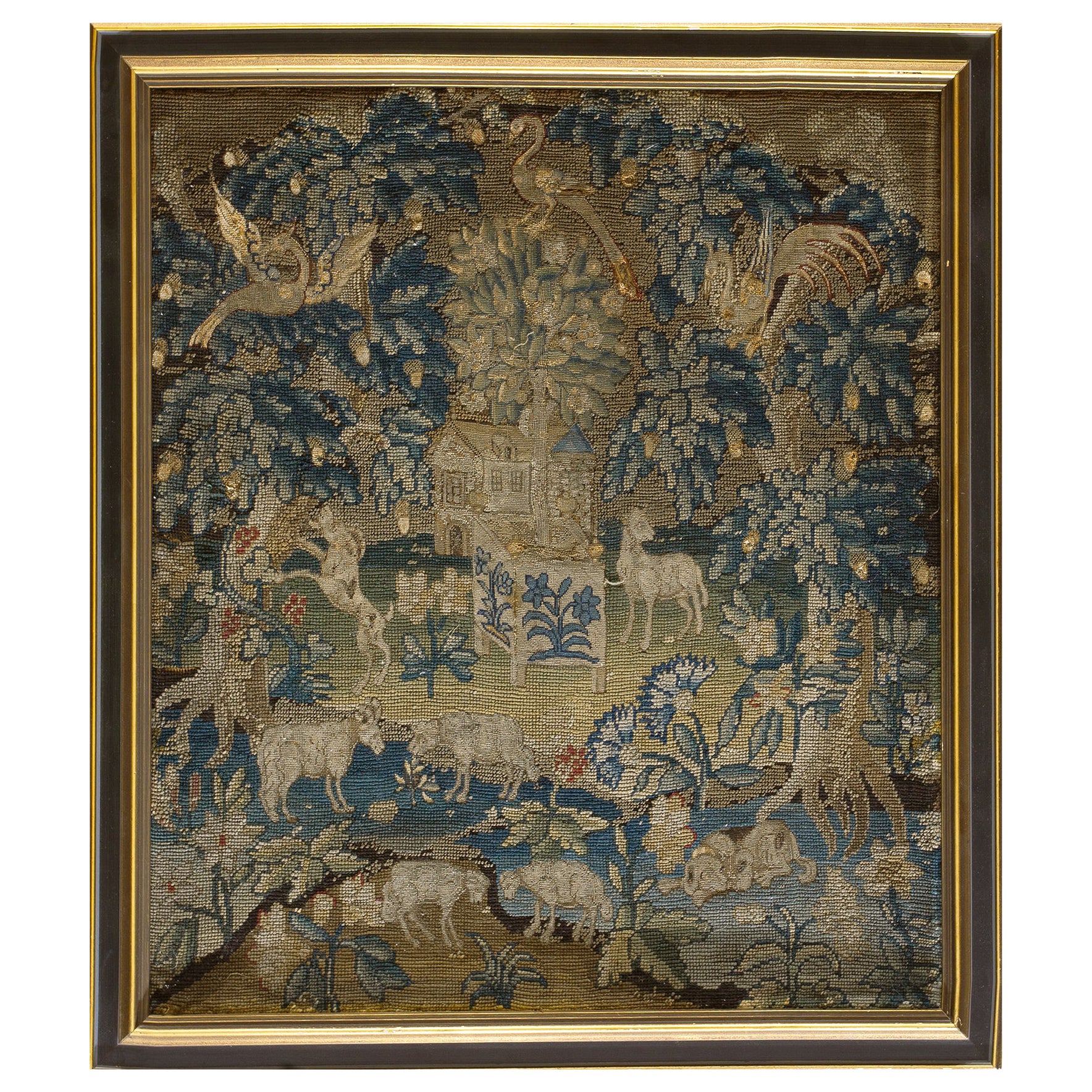 Mid 18th Century Scenic English Needlepoint ( 2'4" x 2'7" - 71 x 79 ) For Sale