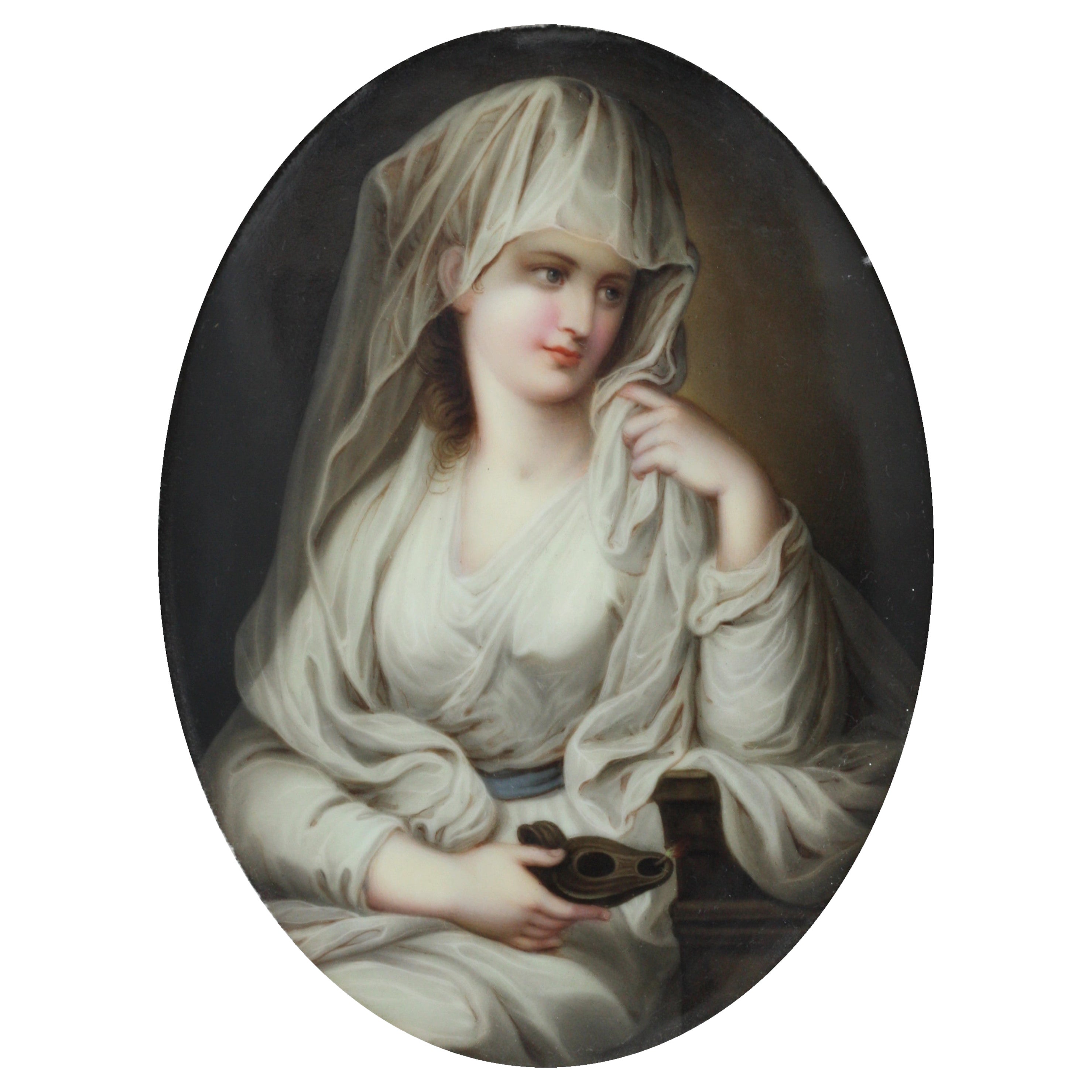 Plaque de portrait ovale en porcelaine française