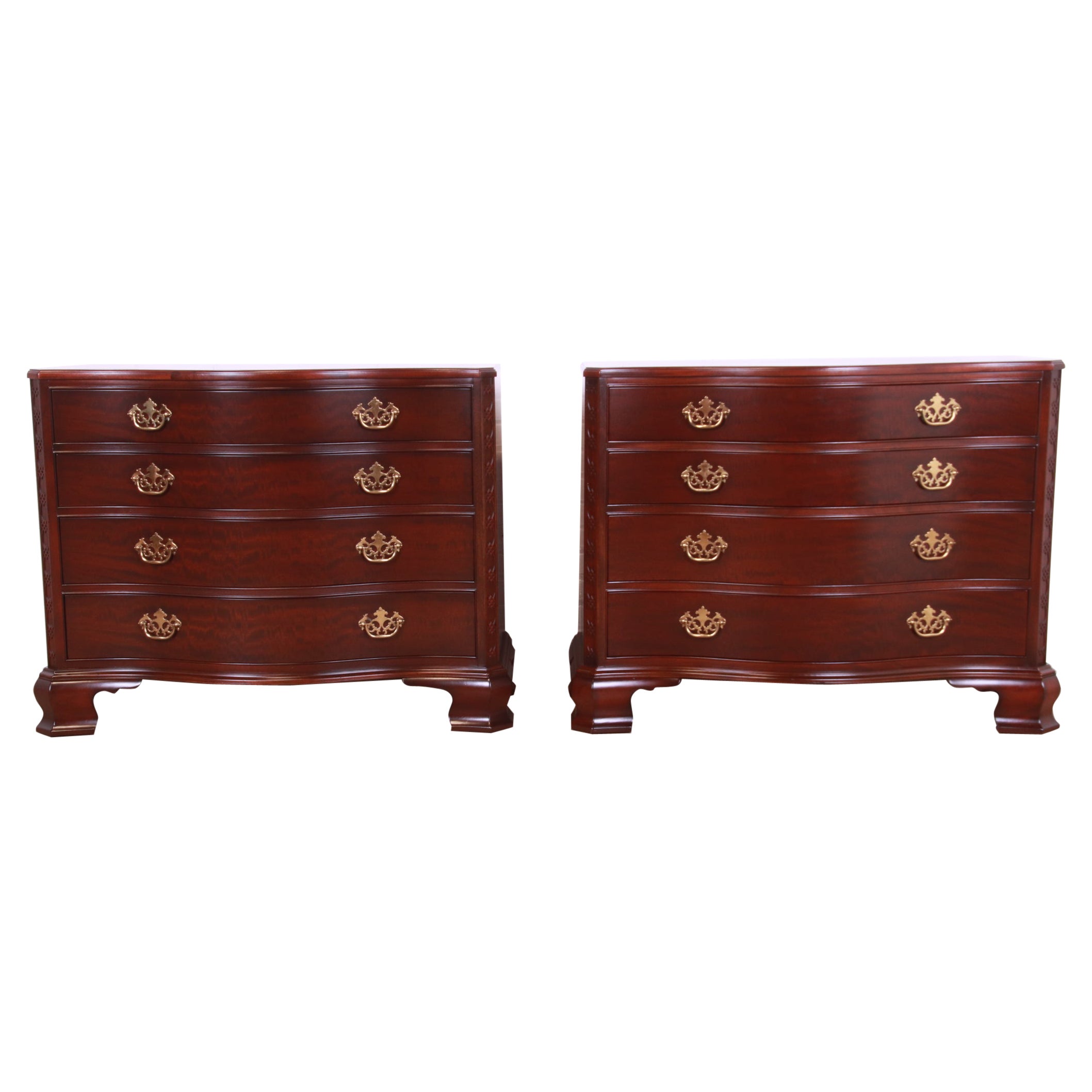 Baker Furniture Chippendale Carved Mahogany Serpentine Dresser Chests, Pair