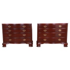 Baker Furniture Chippendale Carved Mahogany Serpentine Dresser Chests, Pair