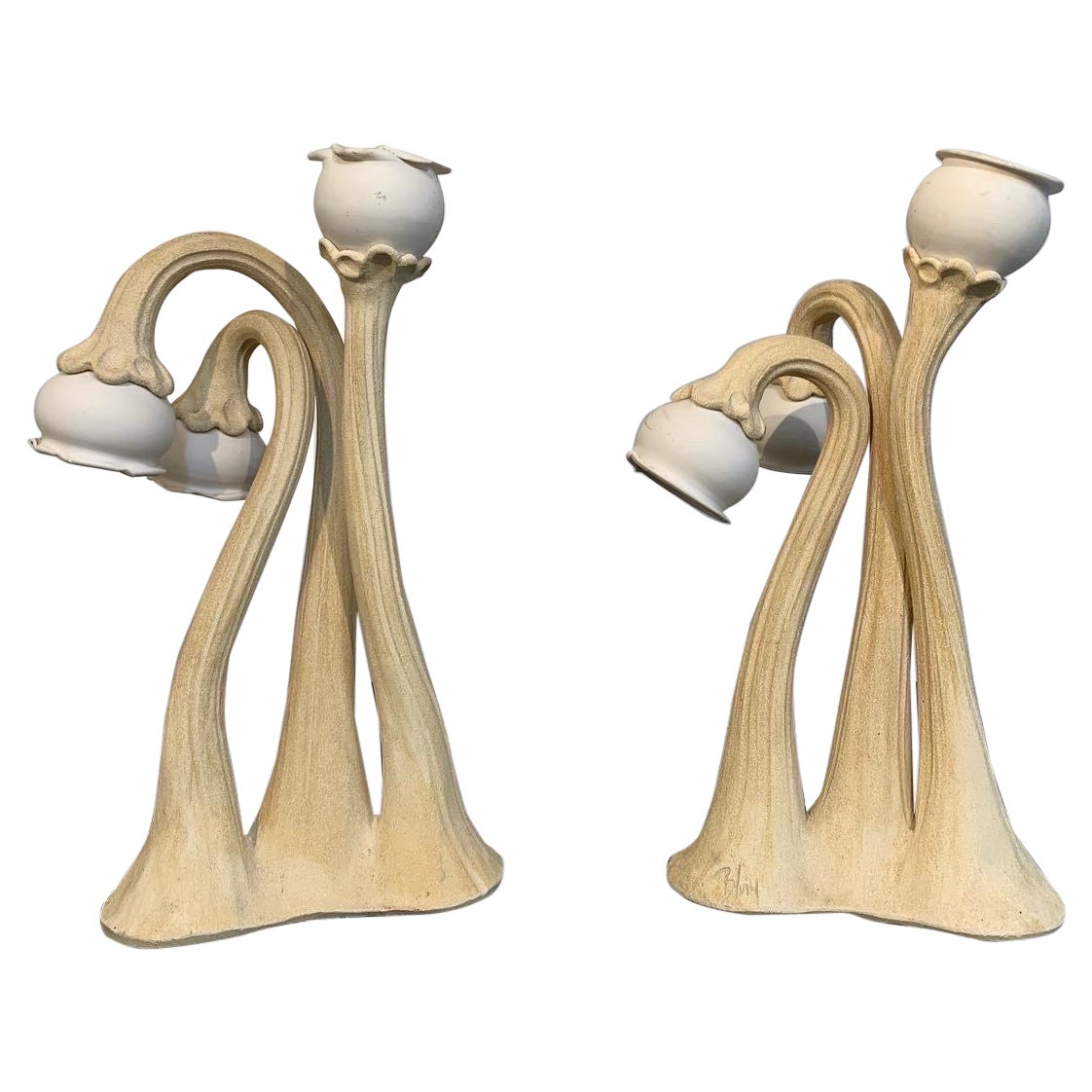 Pair of Monumental Hollywood Regency Doug Blum Sculptural Calla Lilly Lamps