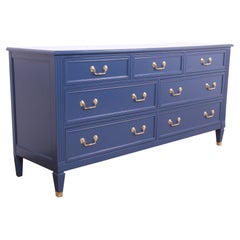 Kindel Furniture French Regency Louis XVI Blue Lacquered Dresser, Refinished