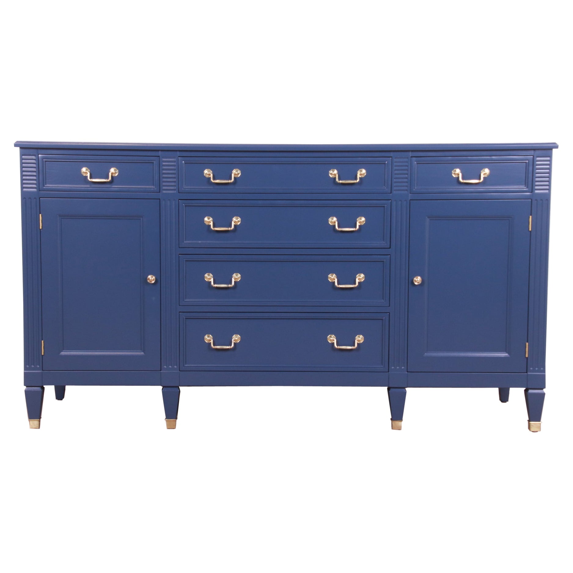 Kindel Furniture French Regency Louis XVI Blue Lacquered Sideboard, Refinished For Sale