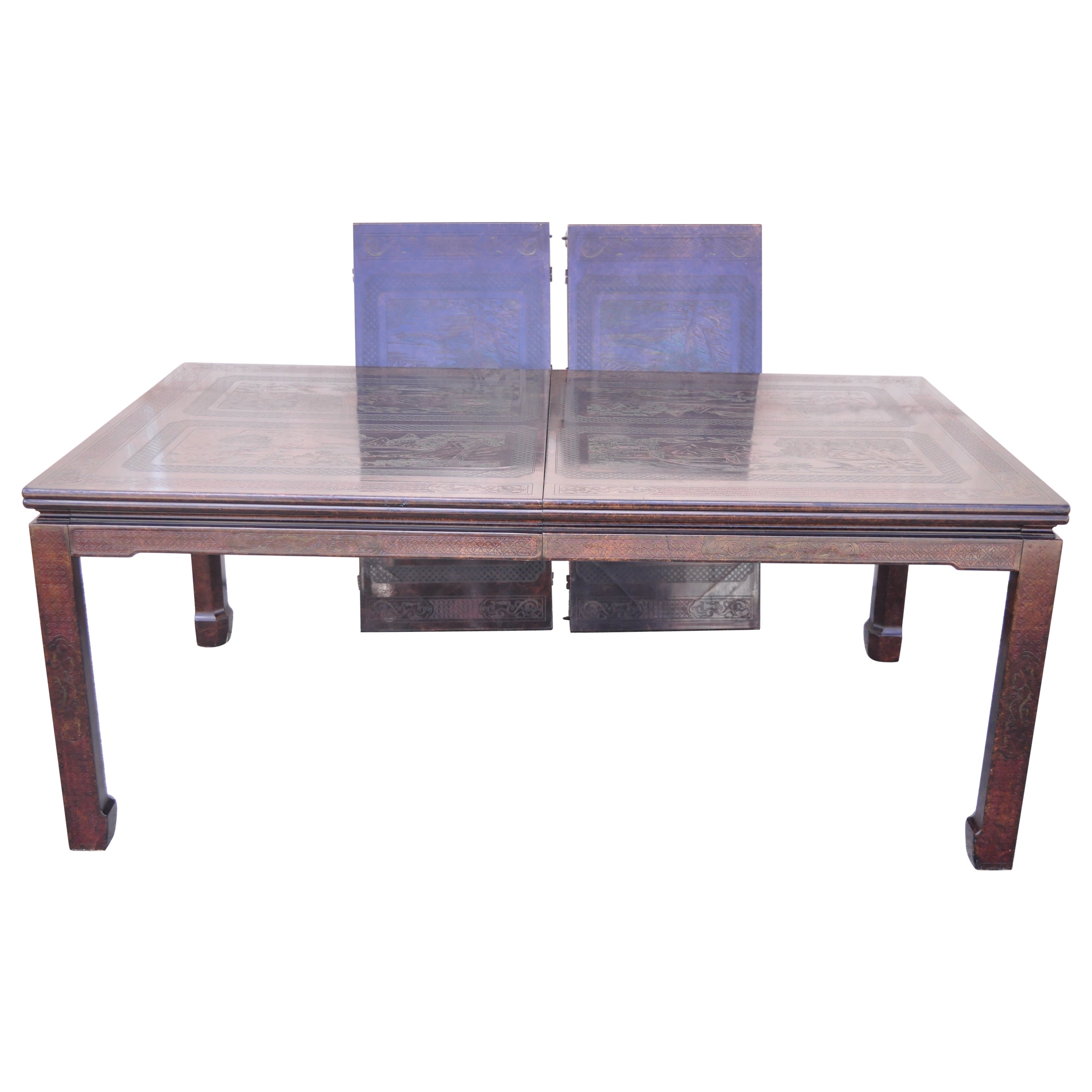 Mario Buatta John Widdicomb Faux Tortoiseshell Chinoiserie Dining Table 2 Leaves