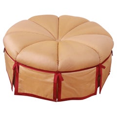 Baker Furniture Hollywood Regency Tufted Upholstered Large Round Ottoman