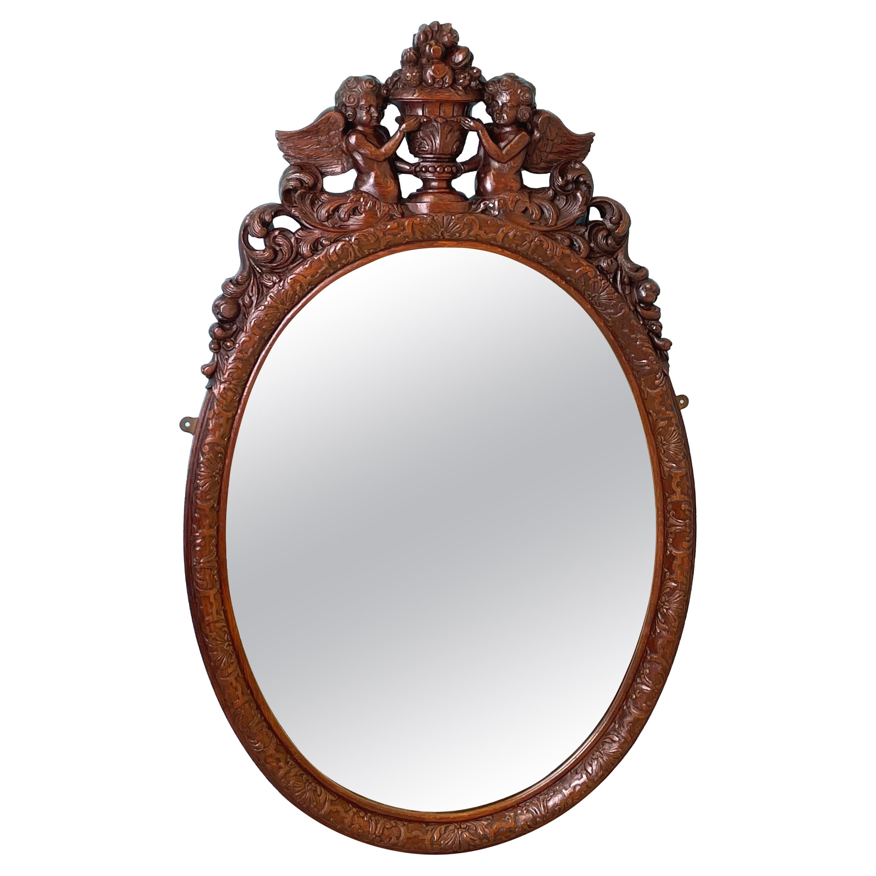 Carolean Style Oval Oak Wall Mirror For Sale