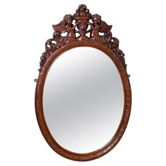 Antique Carolean Style Oval Oak Wall Mirror