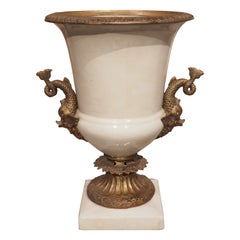 French White Faience Medici Form Vase with Bronze Dolphin Mounts, 19th Century