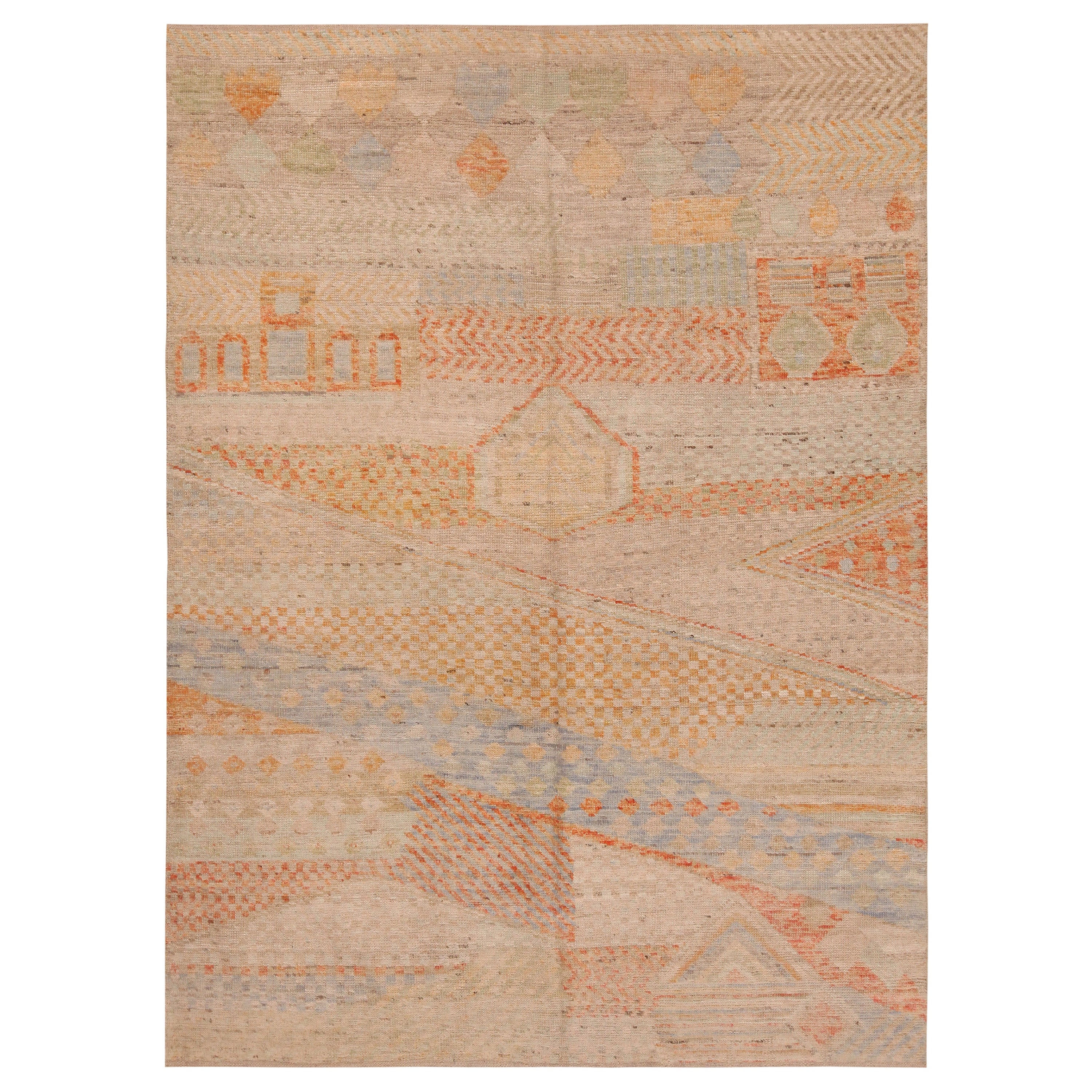 Nazmiyal Collection Rust Tones Modern Moroccan Rug. 5 ft 9 in x 7 ft 9 in