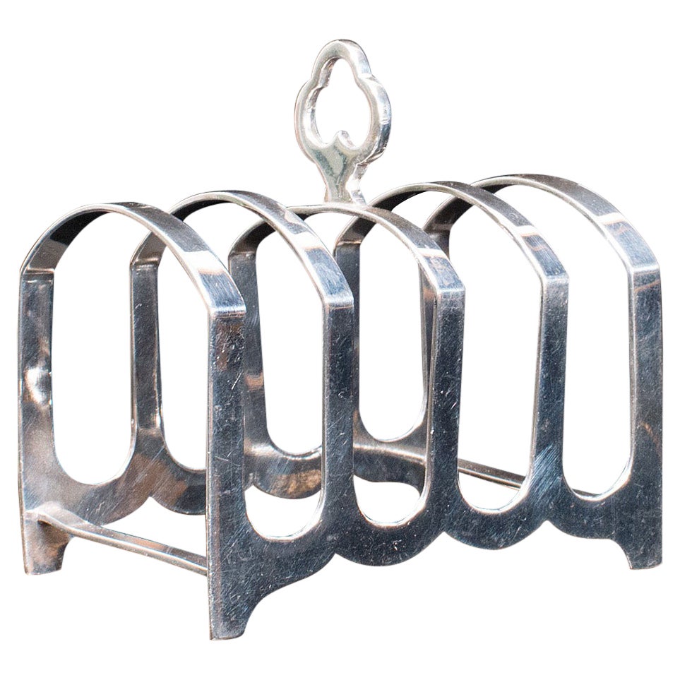 Small Vintage Toast Rack, English, Silver, Hallmark, Breakfast, Birmingham, 1938 For Sale