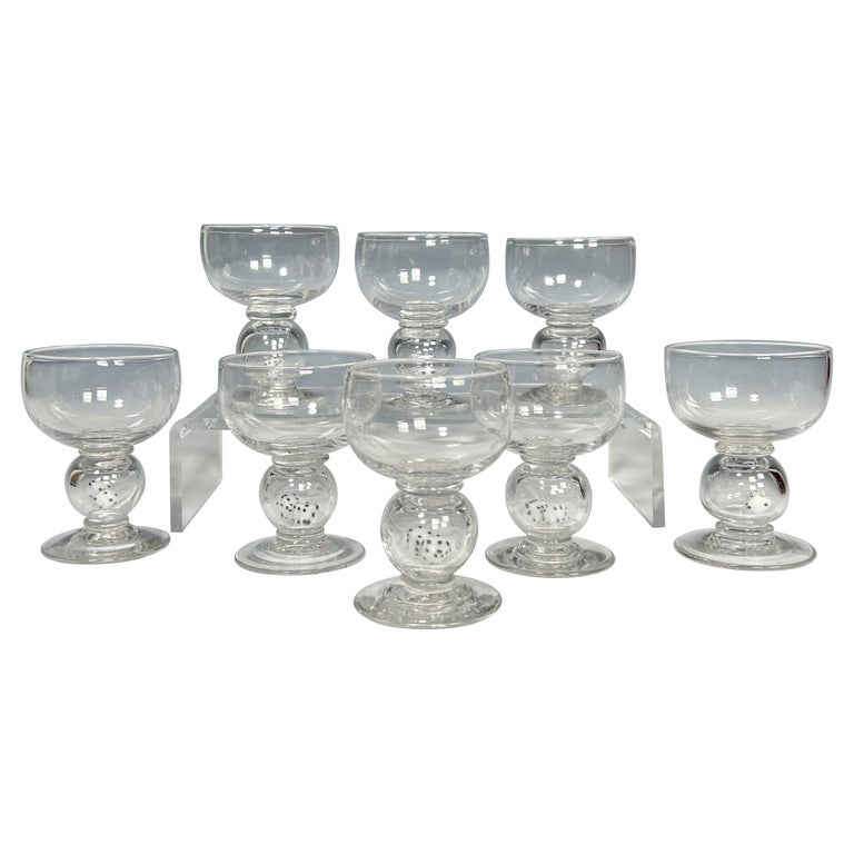 Set of 8 Stevens & Williams Blown Crystal Cocktail Glasses w/ Dice Connectors For Sale
