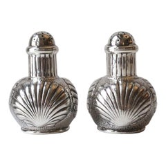 Used Sterling Silver Salt & Pepper Shakers Scallop Seashell Design by Caldwell, Pair