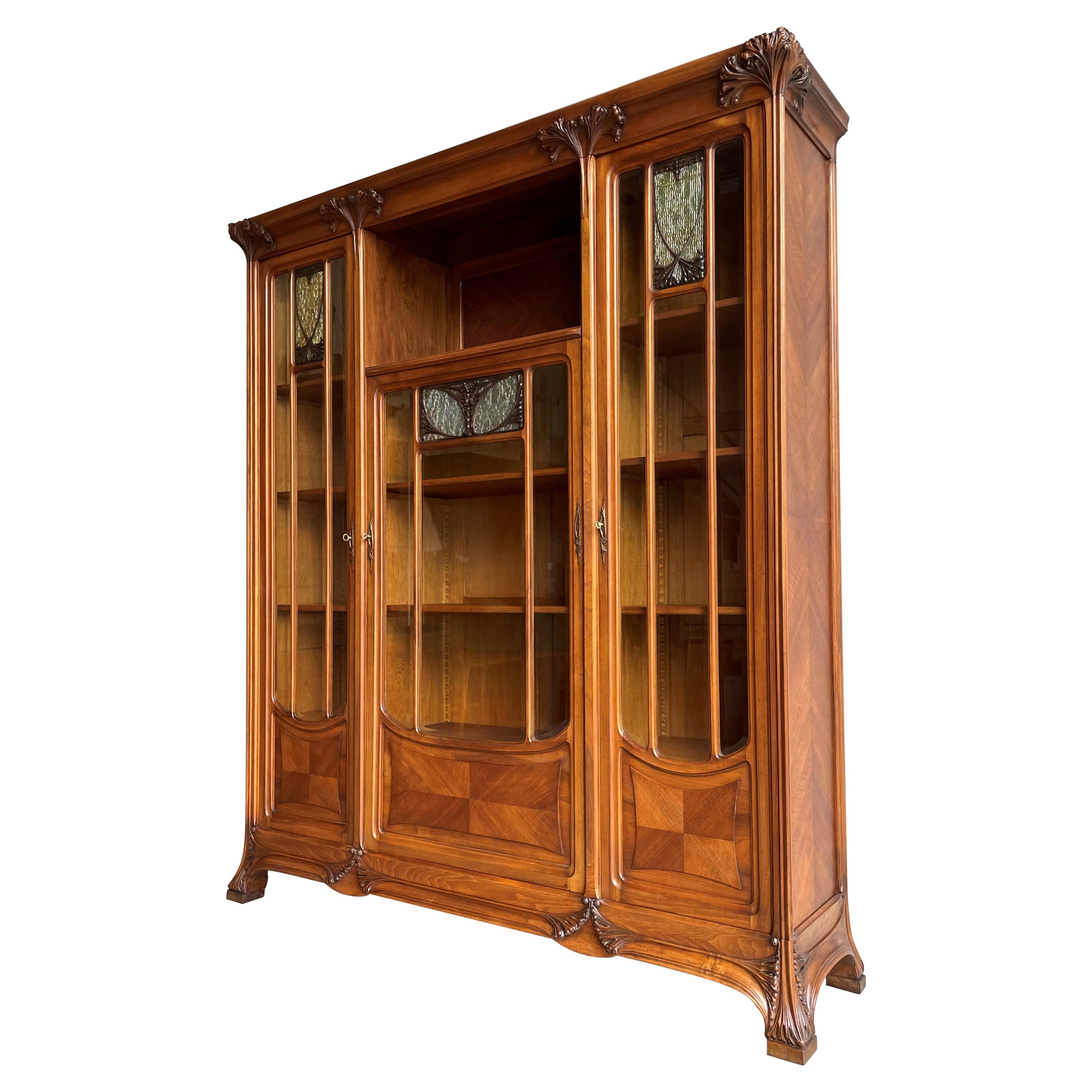 Important Louis Majorelle Art Nouveau Bookcase Desk Desk-Chair & Filing Cabinet
