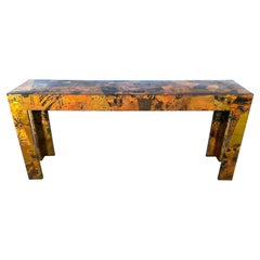 1970s Brutalist Copper Patchwork Console Table, Style of Paul Evans