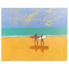 James Strombotne "Surfers” Acrylic on Canvas Painting