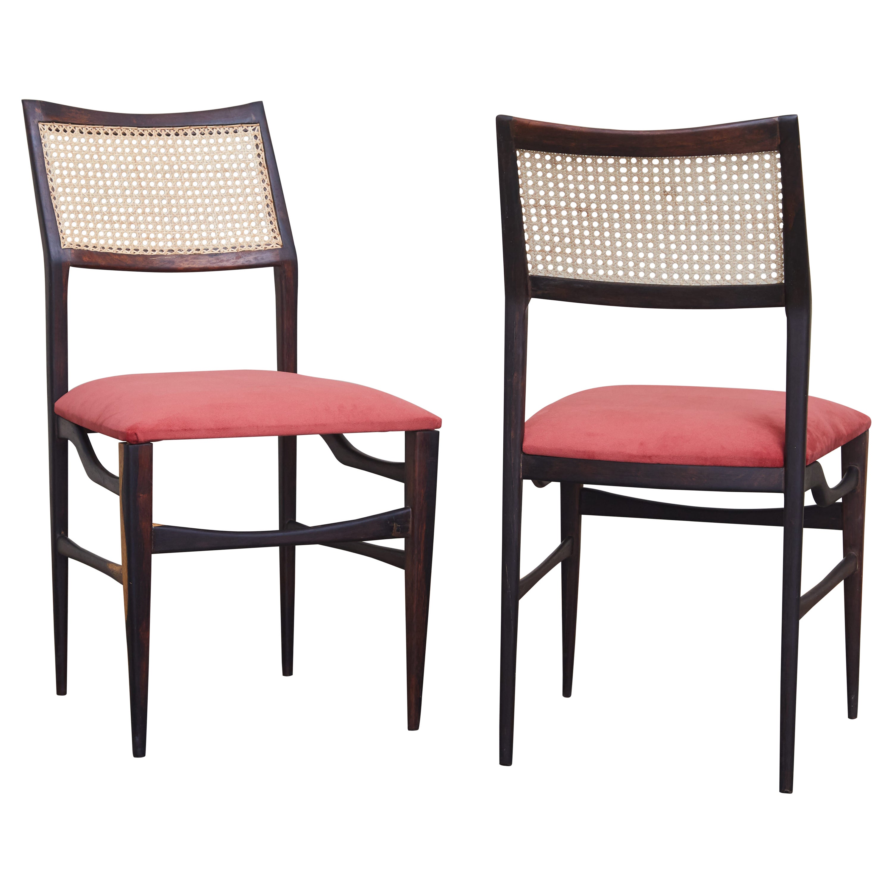 Brazilian Midcentury Chairs in Rosewood and Cane Attributed to Joaquim Tenreiro