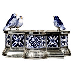 Ceramic and White Metal 'Alpaca' Bird Bowl Centerpiece