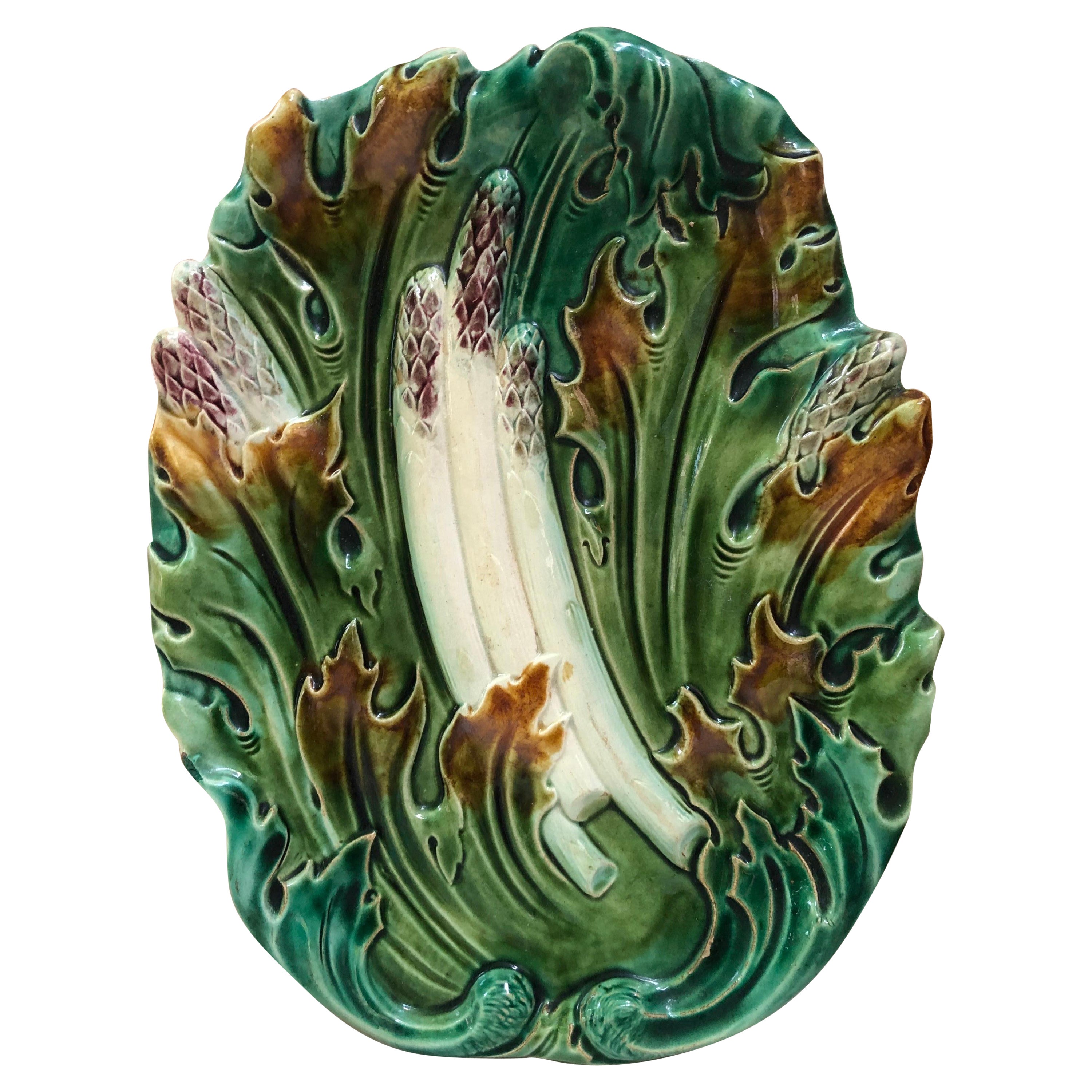 19th Century French Majolica Asparagus Platter