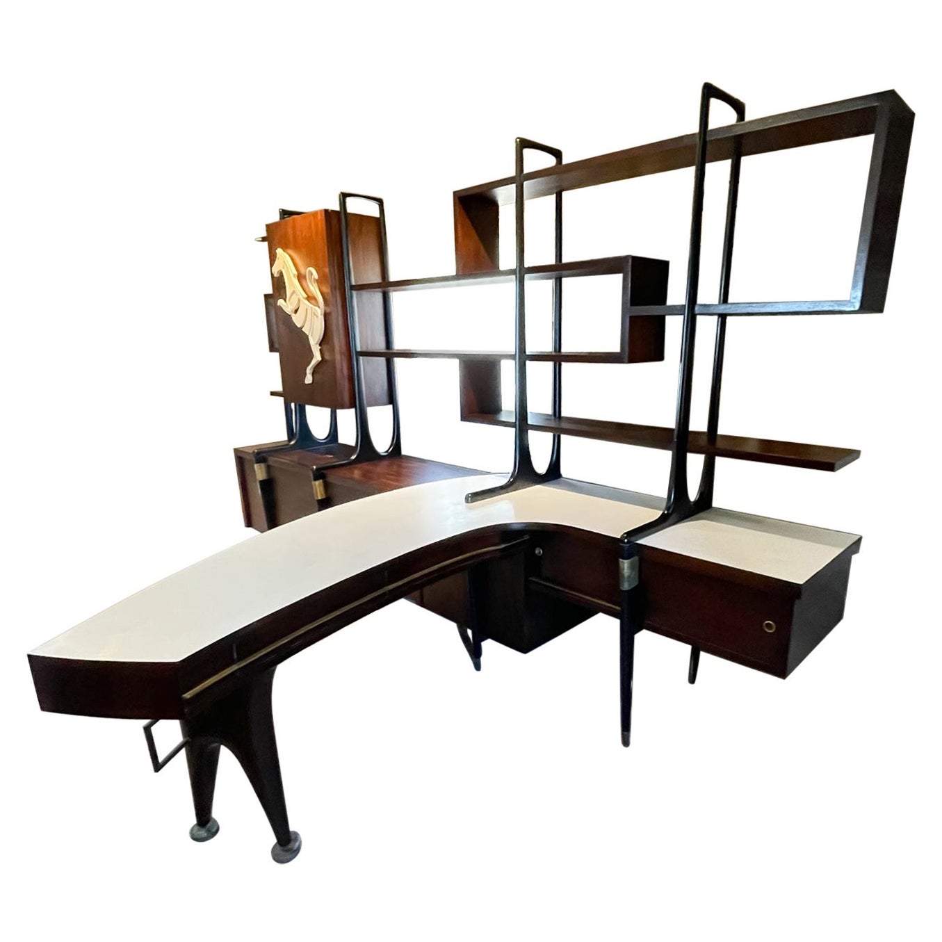 1950s Monumental Desk Dry Bar Wall Cabinet System Eugenio Escudero Mexico en vente