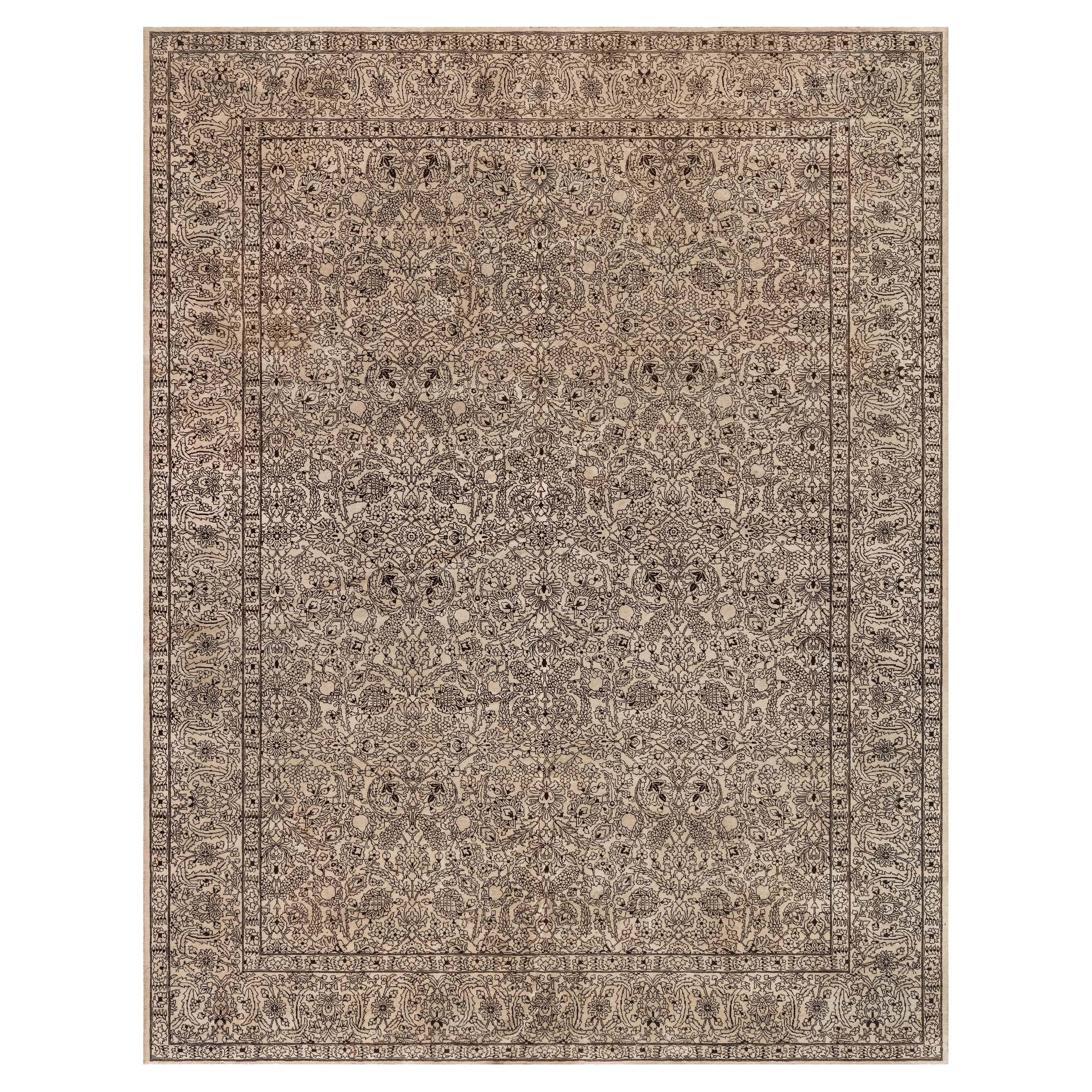 Antique Persian Tabriz Beige and Brown Rug For Sale