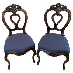 Outstanding Quality Pair of Antique Victorian Carved Walnut Side Chairs