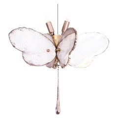 Butterfly 40 contemporary pendant Lamp, art Silvered Glass, white color, Brass  